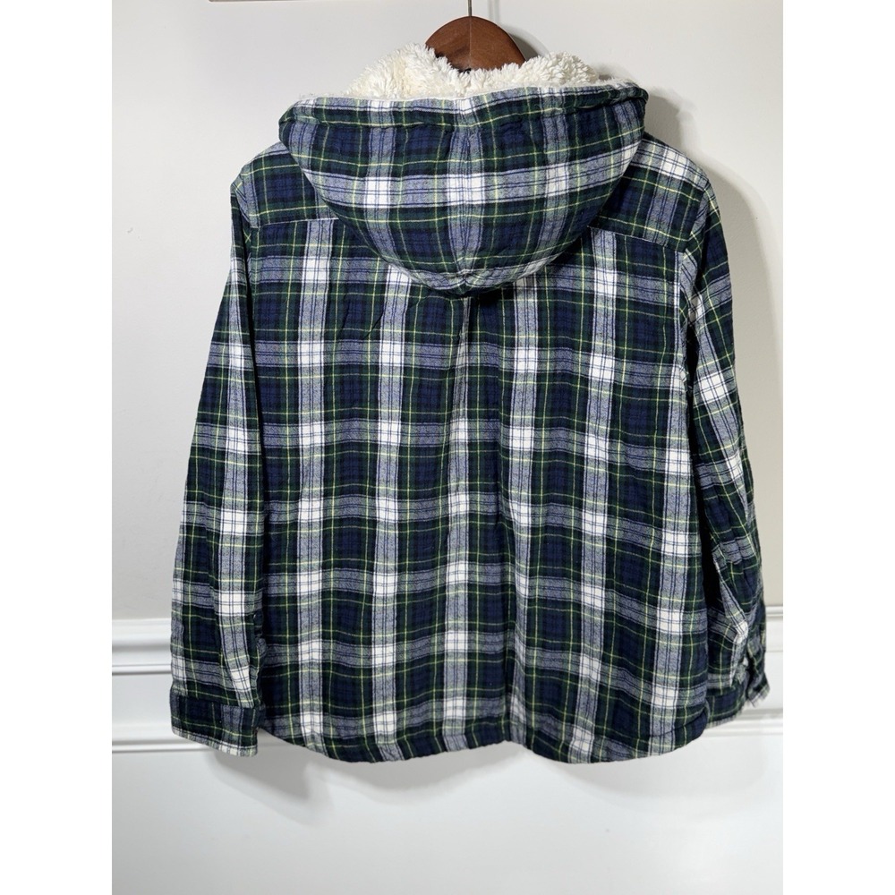 L.L. Bean Scotch Plaid Flannel Hoodie Womens Large Sherpa Fleece Lined Zip Shirt - Picture 2 of 11